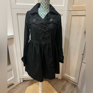 Miss London black long pea coat size Large please see all photos